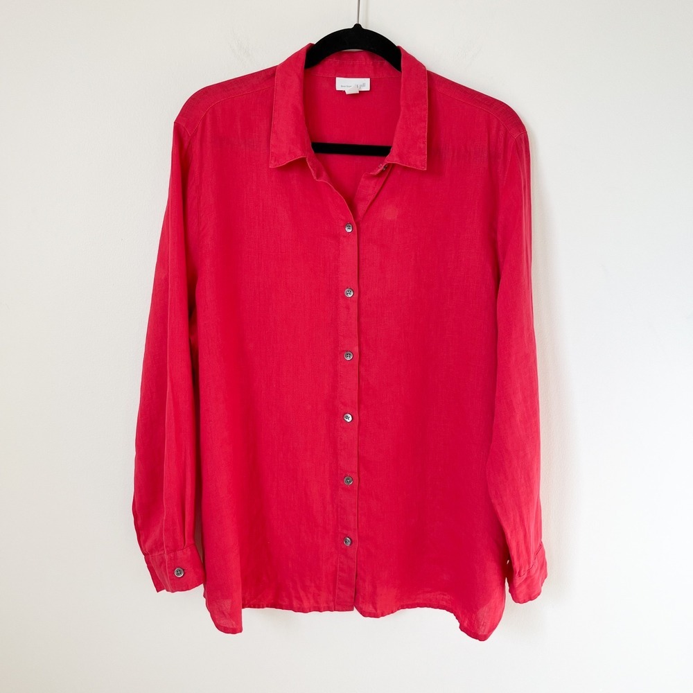 J.Jill Love Linen Red Button Up Shirt Womens‎ Large Petite Coastal